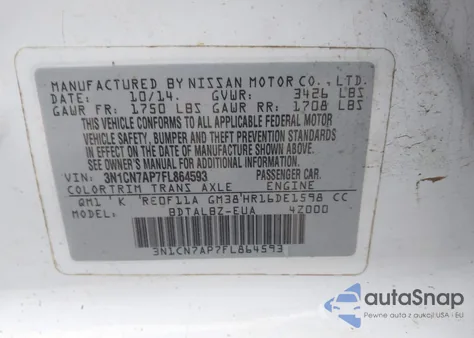 2015 Nissan Versa 1.6 Sv from USA, damaged, VIN 3N1CN7AP7FL864593